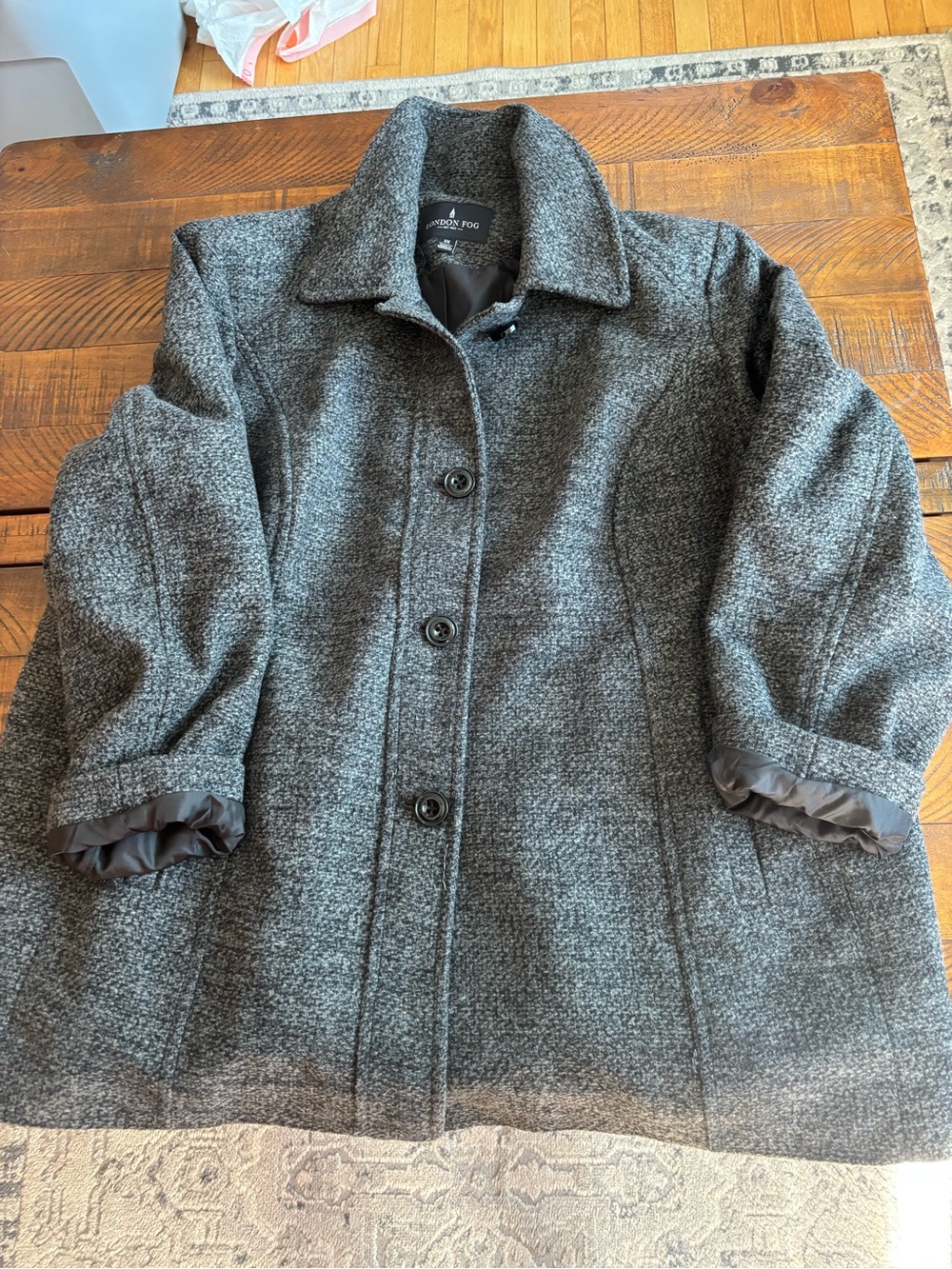 London Fog Women's Charcoal Textured Single-Breasted Pea Coat - Picture 8 of 11